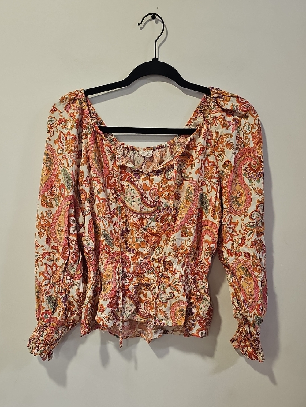 Bohemian Paisley Peasant Top - Pink & Orange